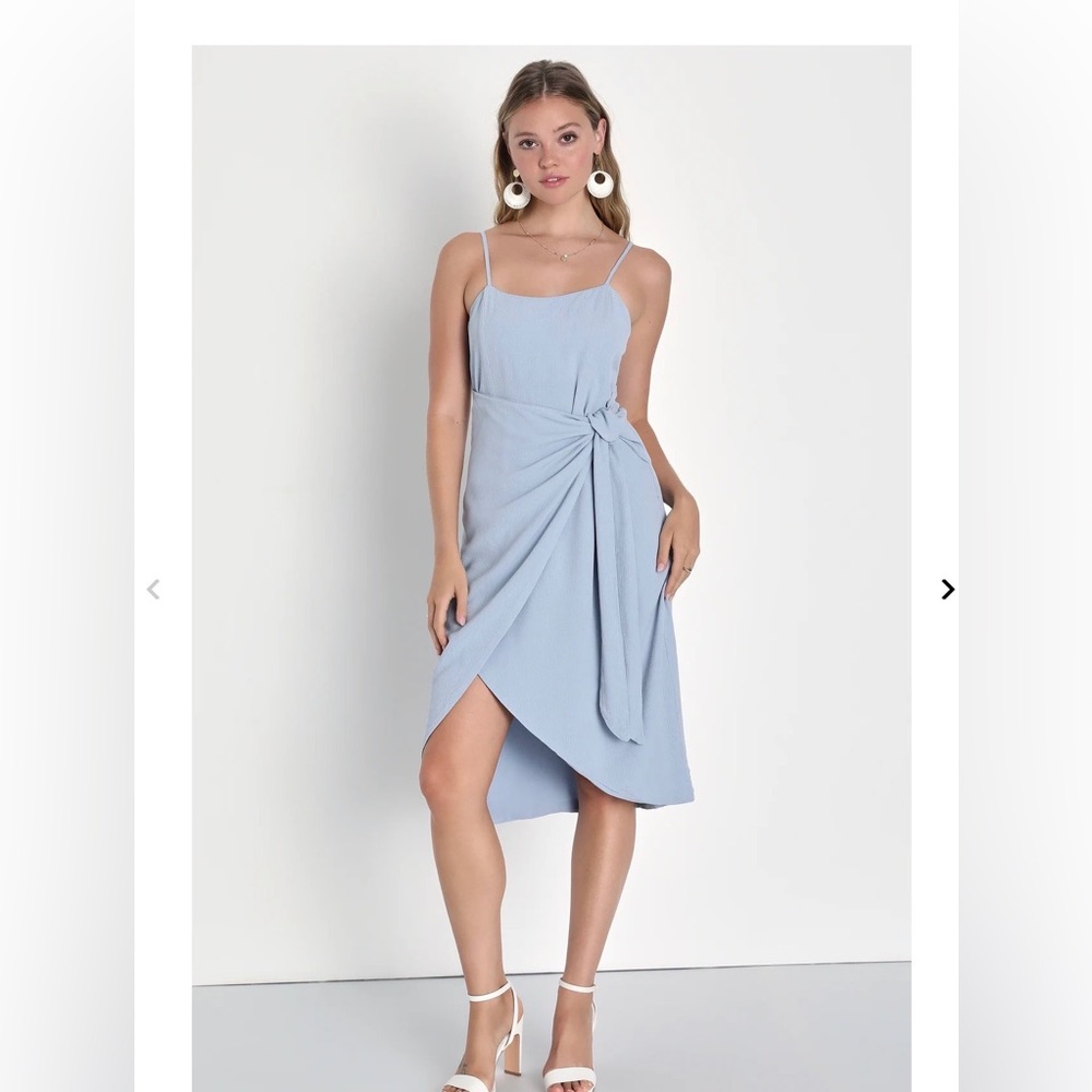 Lulus Light Blue Faux Wrap Midi Dress; Never worn.
